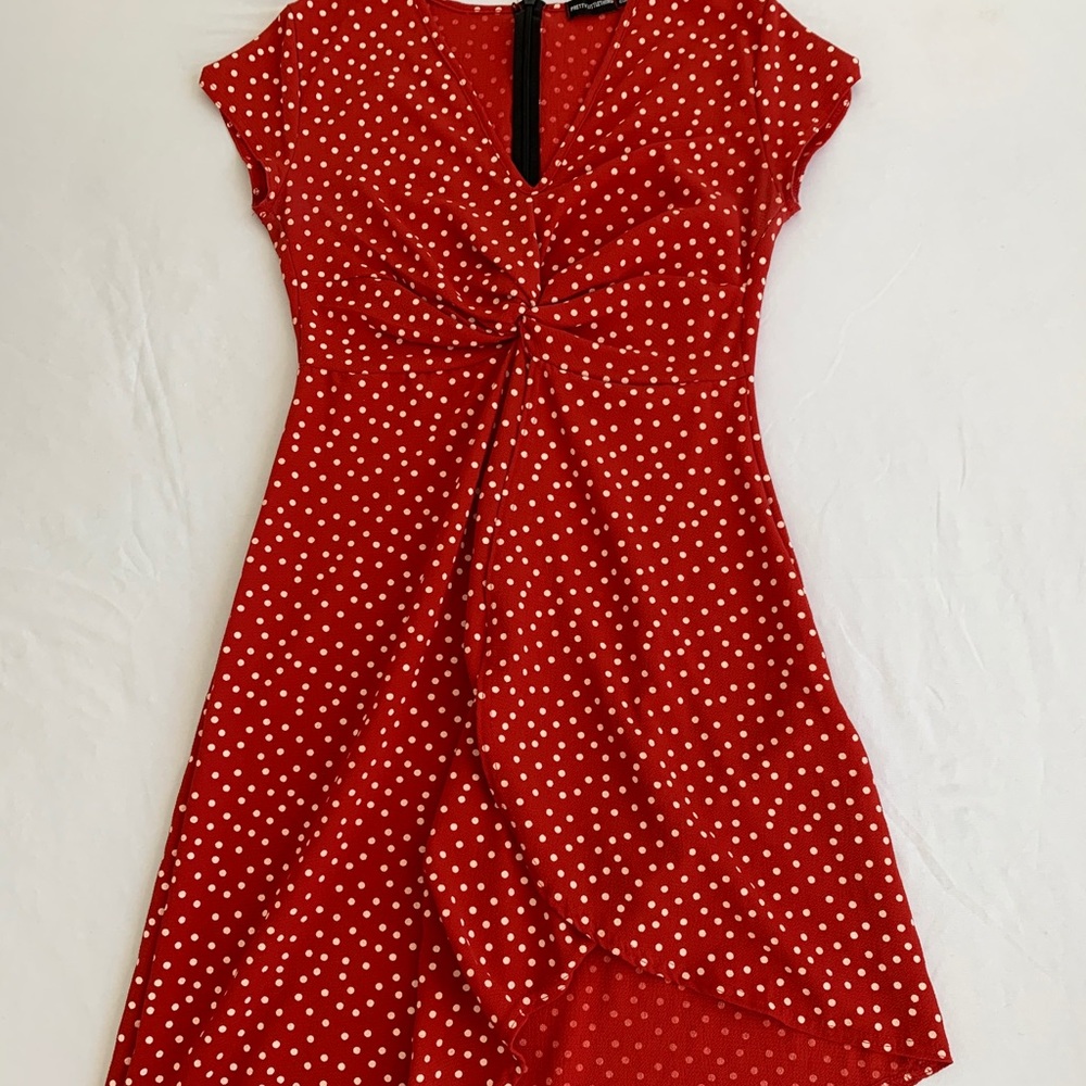 PLT Asymmetrical Midi Polka Dot Dress
